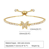 CZ Stone Tennis Chain Bracelet with Gold Butterfly Charm