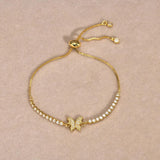 CZ Stone Tennis Chain Bracelet with Gold Butterfly Charm