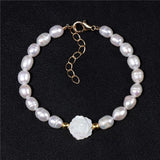 Baroque Natural Pearls Beads Bracelet with Shell Rose Flower Charm