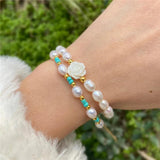 Baroque Natural Pearls Beads Bracelet with Shell Rose Flower Charm