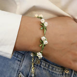 Floral Leaf Bracelets Alloy Enamel Lily Valley Charm Chain Bangle Bracelets