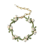 Floral Leaf Bracelets Alloy Enamel Lily Valley Charm Chain Bangle Bracelets