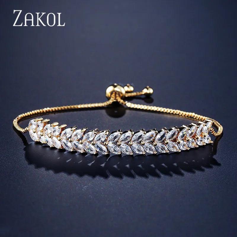 Zirconia Leaf Adjustable Bracelets For Women Wedding Crystal BP1009