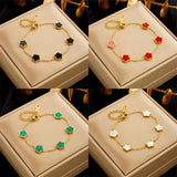 Flower Charm Bracelet for Women Stainless Steel Clover Jewelry