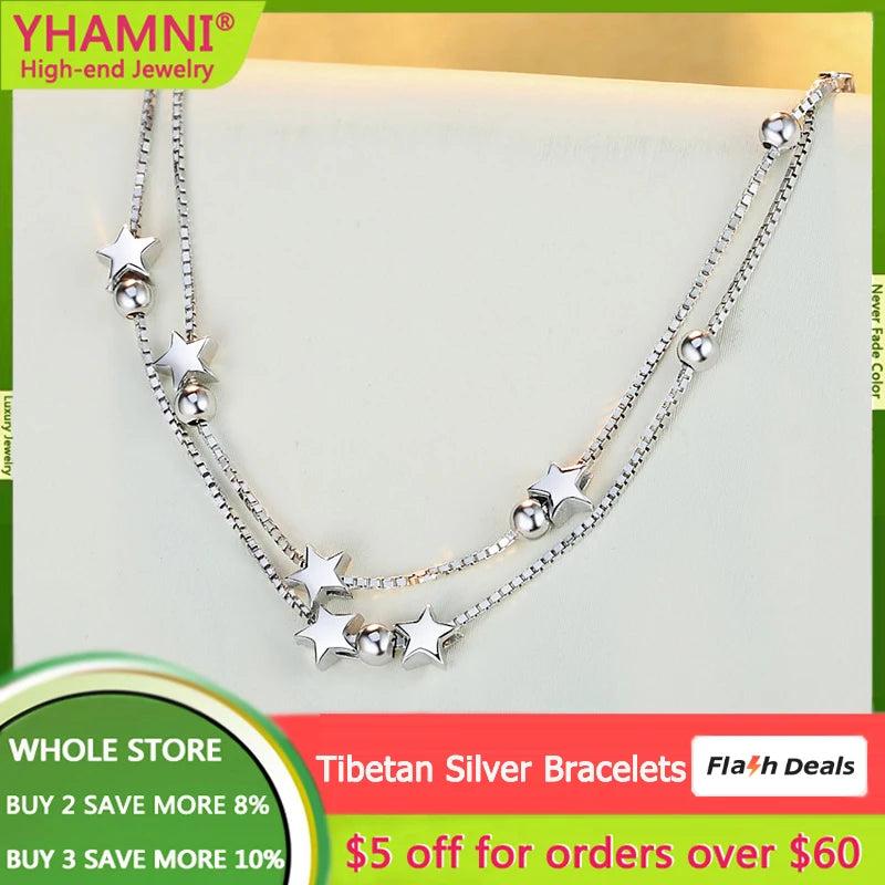 Tibetan Silver Chain Bracelet with Stars Beads Charms