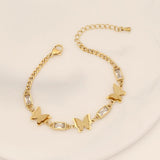 316L Square Zircon Butterfly Charm Bracelet for Women