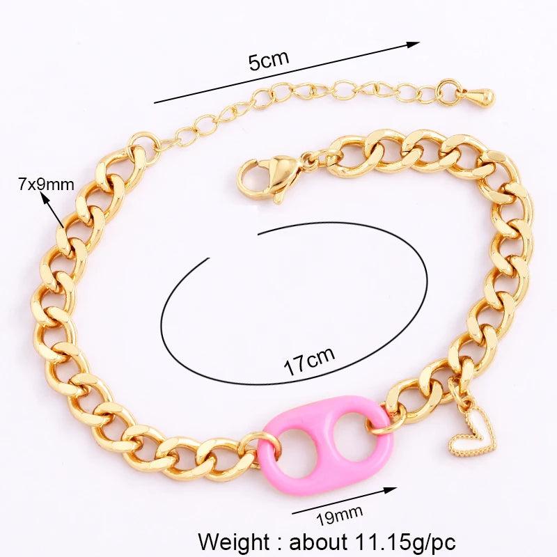Pig Nose Soda Cap Twin Hole Enamel Charm Bracelet