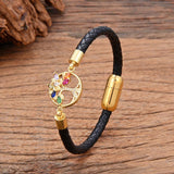 Tree Of Life Women Charm Bracelets Inlay Zircon Leather Rope Chain Bangle