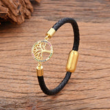 Tree Of Life Women Charm Bracelets Inlay Zircon Leather Rope Chain Bangle