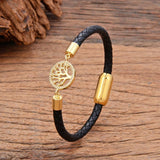 Tree Of Life Women Charm Bracelets Inlay Zircon Leather Rope Chain Bangle