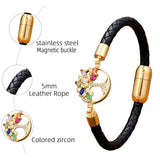 Tree Of Life Women Charm Bracelets Inlay Zircon Leather Rope Chain Bangle