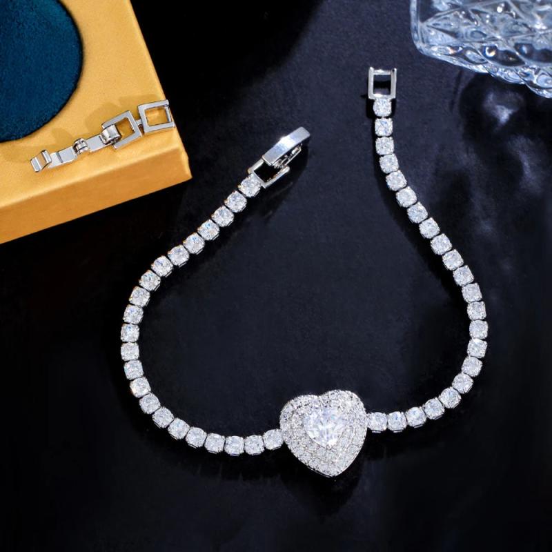 Red Cubic Zirconia Love Heart Bracelet Anniversary Jewelry