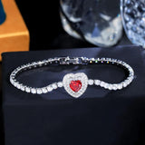 Red Cubic Zirconia Love Heart Bracelet Anniversary Jewelry