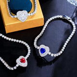 Red Cubic Zirconia Love Heart Bracelet Anniversary Jewelry