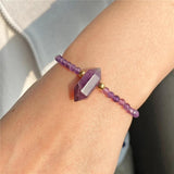 Natural Amethyst Crystal Bracelet Small Beads Hexagonal Charms Bangle Yoga Gift