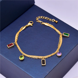 Geometric Zircon Charm 2 Layer Bracelet