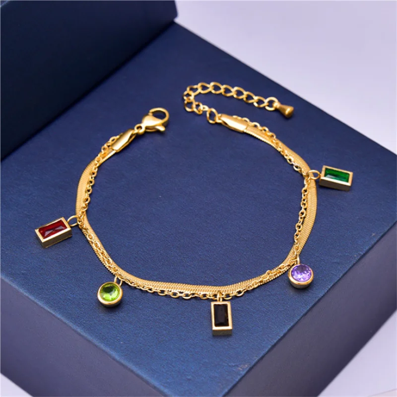 Geometric Zircon Charm 2 Layer Bracelet