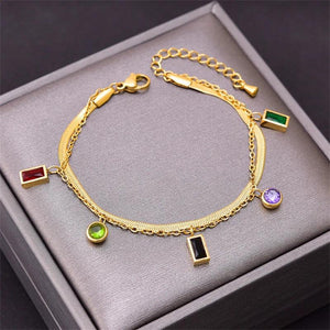 Geometric Zircon Charm 2 Layer Bracelet