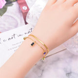 Geometric Zircon Charm 2 Layer Bracelet