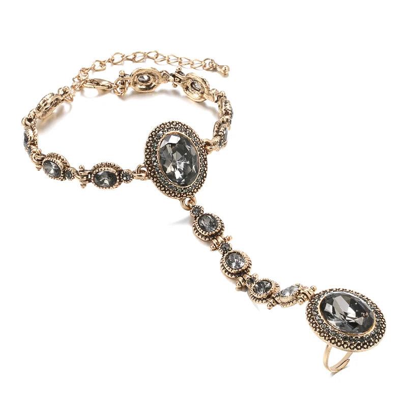 Kinel Boho Charm Bracelet 585 Alloy Crystal Flower Link Bracelet