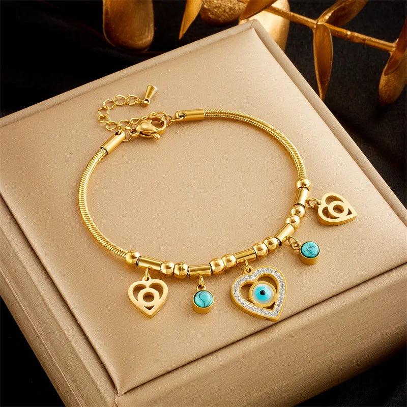 Zircon Charm Bracelet for Women Girl, Waterproof Stainless Steel