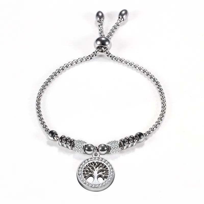 Vintage Silver Charm Bracelet with Tree of life Pendant Crystal Ball
