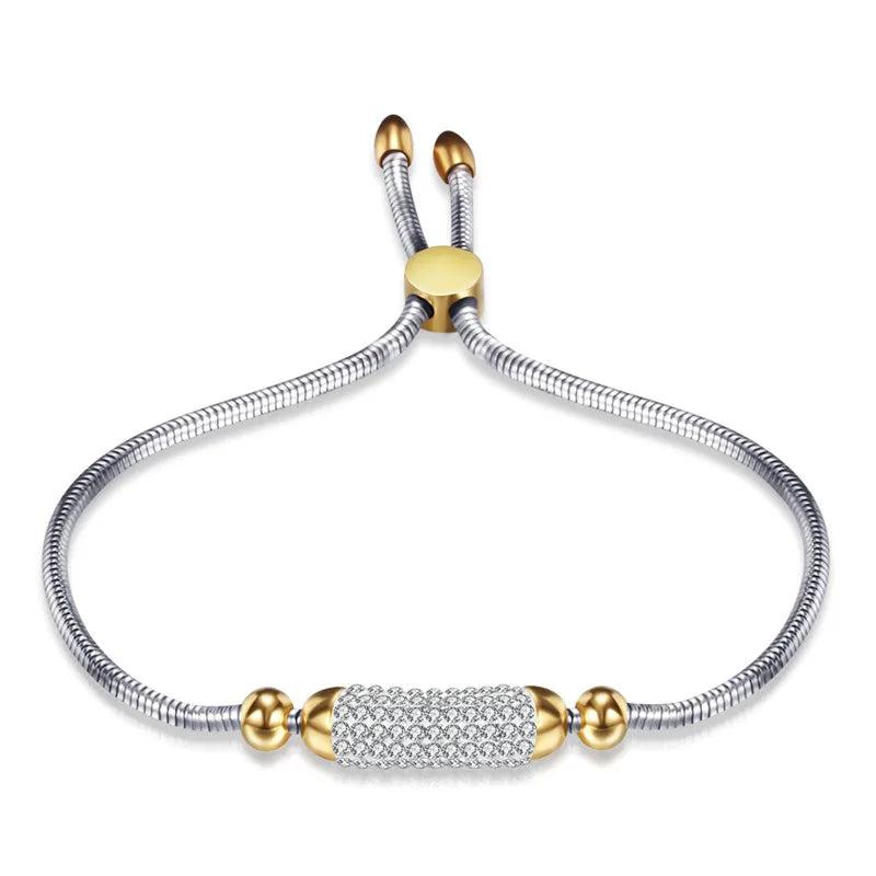 Stainless Steel Charm Bracelet For Women Cubic Zirconia Adjustable