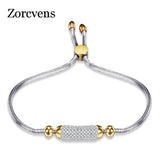 Stainless Steel Charm Bracelet For Women Cubic Zirconia Adjustable