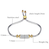 Stainless Steel Charm Bracelet For Women Cubic Zirconia Adjustable
