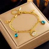 Zircon Crystal Eye Droplet Charm Chain Bracelets