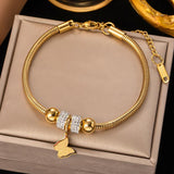 Stainless Steel Rhinestone CZ Love Heart Pentagram Bracelet