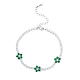 High Green CZ Flower Charm Silver Bracelet