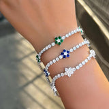 High Green CZ Flower Charm Silver Bracelet