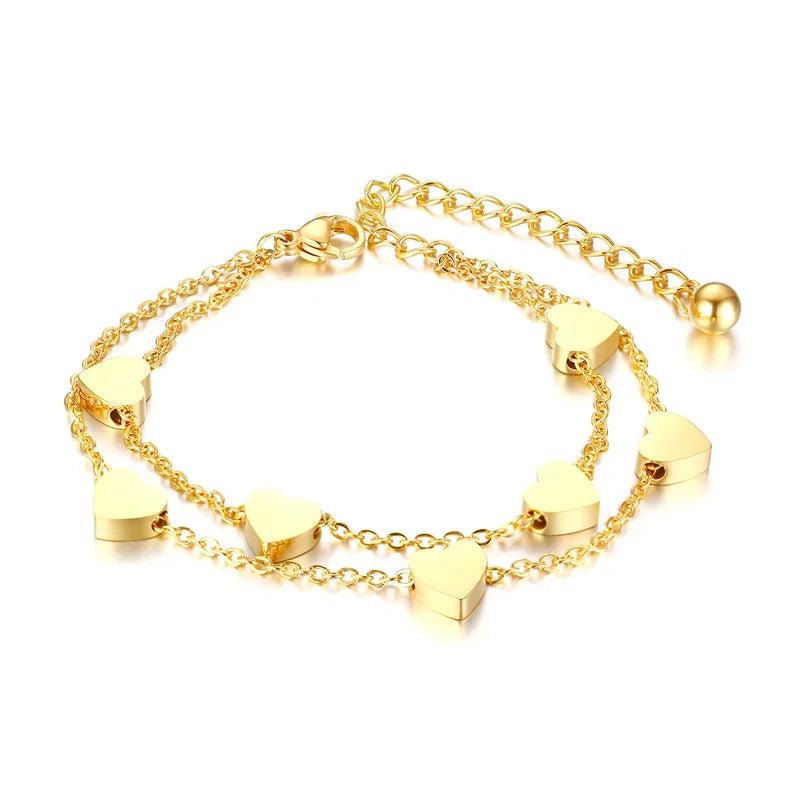 Heart Love Charm Bracelets for Women Double Chain Rose