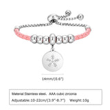 Pink Leather Rope Chain Bracelet for Women with Stainless Steel Beads Charm