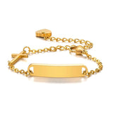 Engraved Newborn Bracelet, Stainless Steel Bangle with Cross Charm