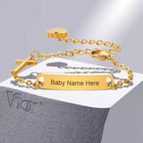 Engraved Newborn Bracelet, Stainless Steel Bangle with Cross Charm