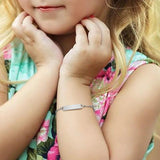Engraved Newborn Bracelet, Stainless Steel Bangle with Cross Charm