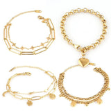 316L Stainless Steel Heart Bracelets Set for Women Bohemian Charm Bangles