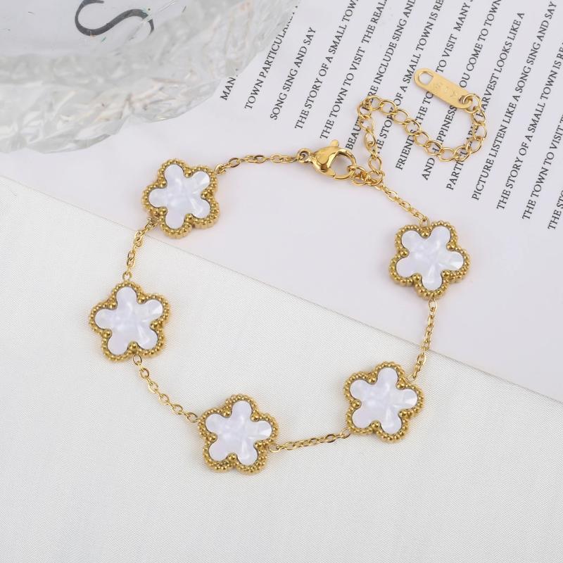 Stainless Steel Five-Leaf Petal Bracelet Charm for Women Girl