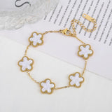 Stainless Steel Five-Leaf Petal Bracelet Charm for Women Girl