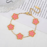 Stainless Steel Five-Leaf Petal Bracelet Charm for Women Girl