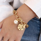 Chunky Chain Pearl Charm Bracelet Women Jewelry