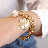 Chunky Chain Pearl Charm Bracelet Women Jewelry