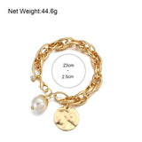 Chunky Chain Pearl Charm Bracelet Women Jewelry