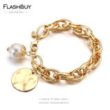 Chunky Chain Pearl Charm Bracelet Women Jewelry
