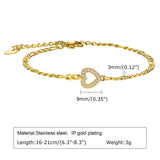 Heart CZ Chain Bracelet for Women, Stainless Steel Charms