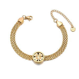316L Stainless Steel Flower Charm Bracelet for Women 18K Plated Chain Jewelry