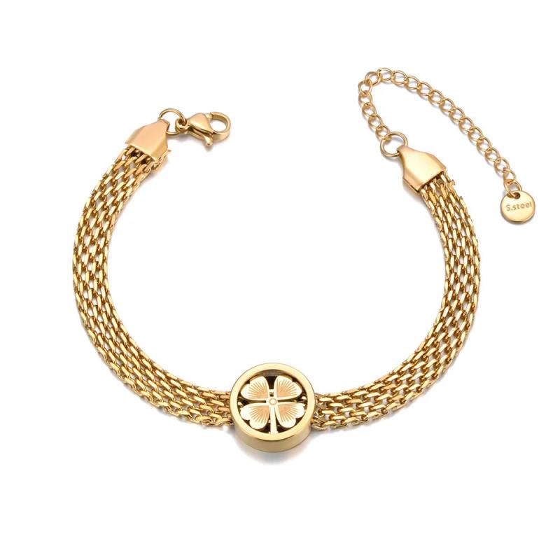 316L Stainless Steel Flower Charm Bracelet for Women 18K Plated Chain Jewelry