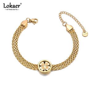 316L Stainless Steel Flower Charm Bracelet for Women 18K Plated Chain Jewelry
